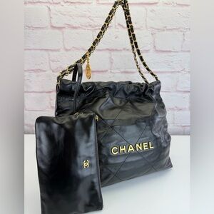 Chanel Shiny Calfskin Quilted Small Chanel 22 Black
